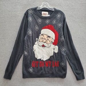 Mossimo Men Ugly Sweater Large Gray Santa Claus Sit On My Lap Christmas Pullover
